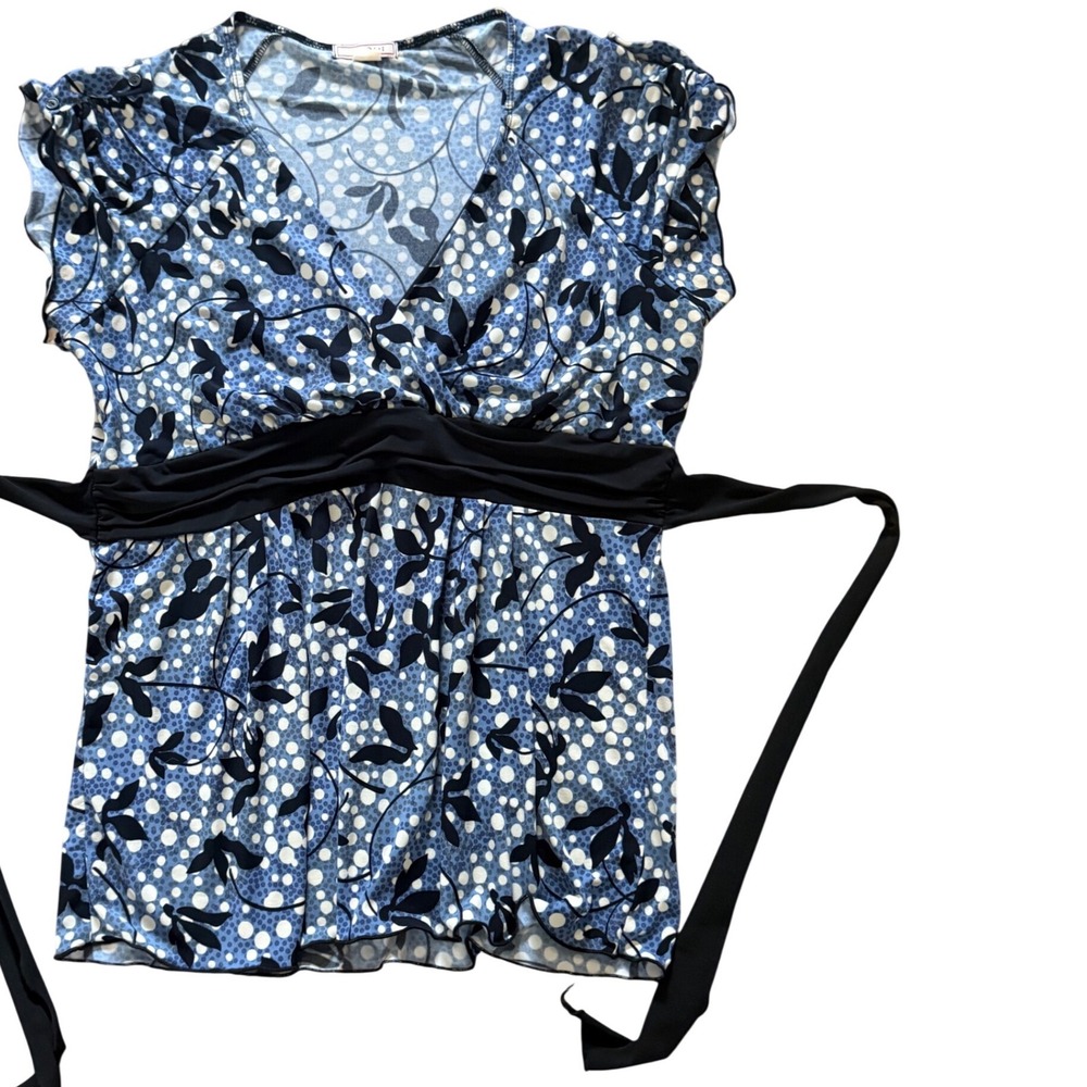 Vol 1 Y2K Blue Babydoll Top Tie Back Flutter Sleeve V Surplice Neckline SZ L? - Picture 5 of 9